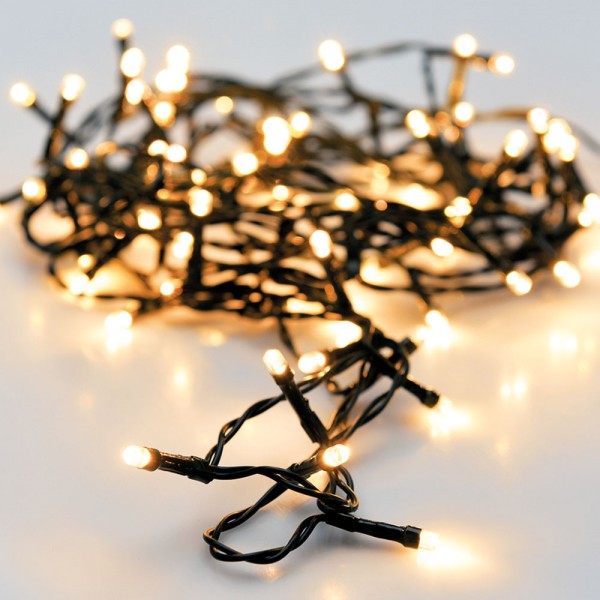 Guirnalda a pilas, multifunción, uso exterior, blanco cálido, cable negro, 48 leds, 4 m